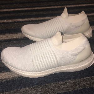 White Adidas Laceless Ultra boost